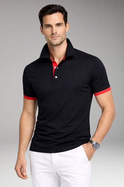 Men's Polo Shirt Contrasting Collar Buttoned Placket