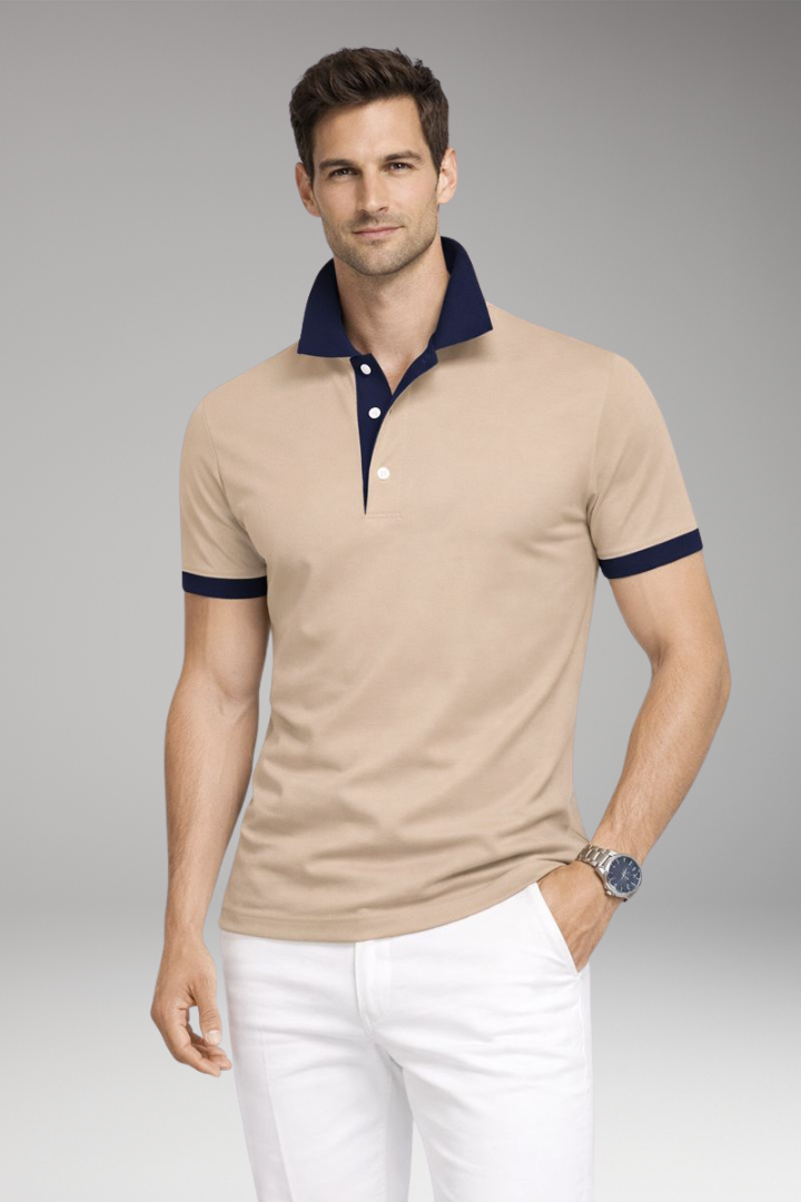 Men's Polo Shirt Contrasting Collar Buttoned Placket