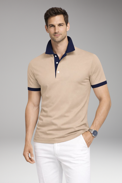 Men's Polo Shirt Contrasting Collar Buttoned Placket