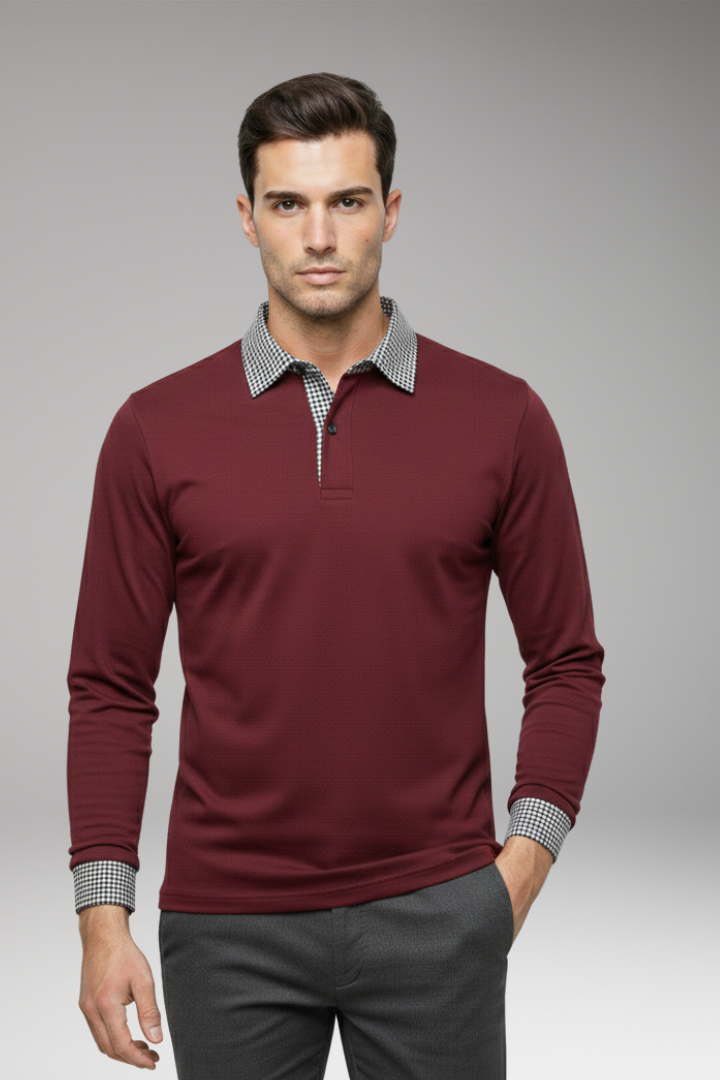 Men's Polo Shirt Contrasting Collar Cotton