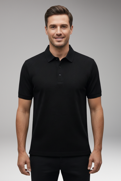 Men's Short Sleeve Polo Shirt Button Neckline