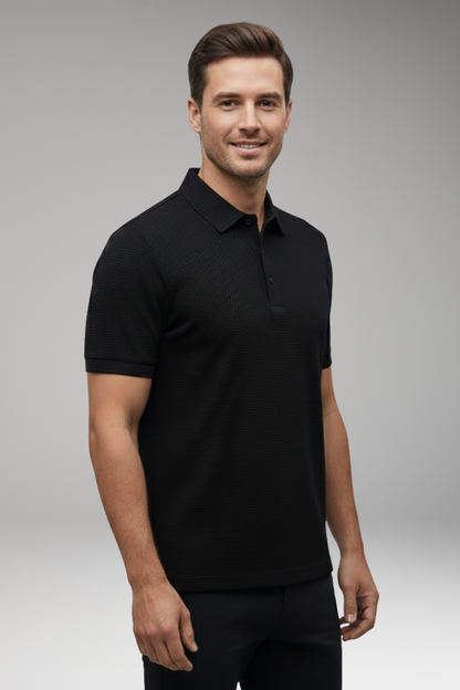 Men's Short Sleeve Polo Shirt Button Neckline