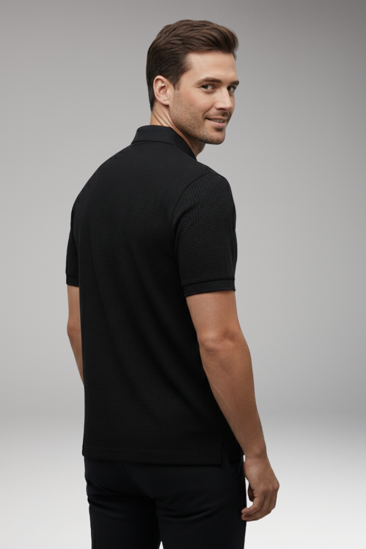 Men's Short Sleeve Polo Shirt Button Neckline