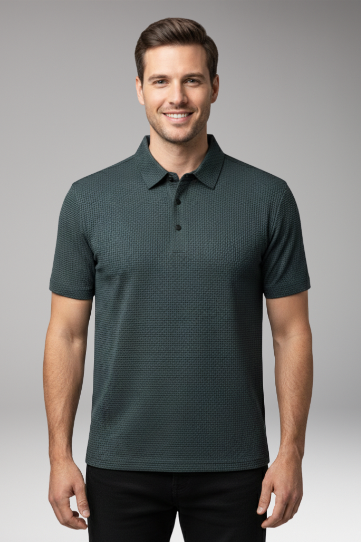 Men's Short Sleeve Polo Shirt Button Neckline