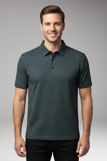 Men's Short Sleeve Polo Shirt Button Neckline