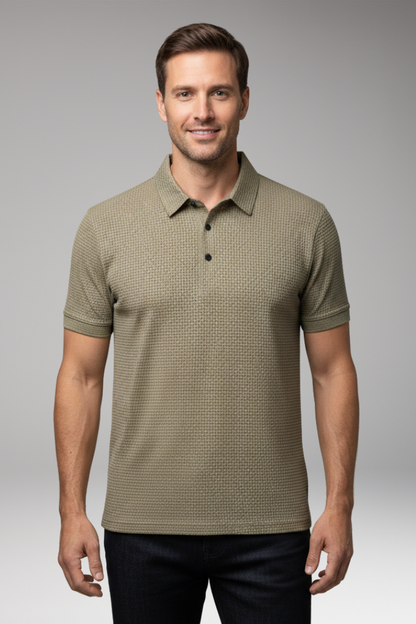 Men's Short Sleeve Polo Shirt Button Neckline