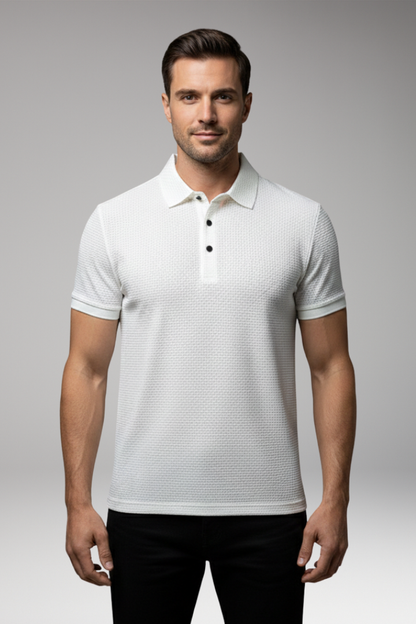 Men's Short Sleeve Polo Shirt Button Neckline
