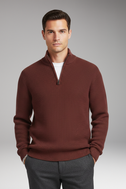 Men's Pullover Half-Zip Ribbed Sweater