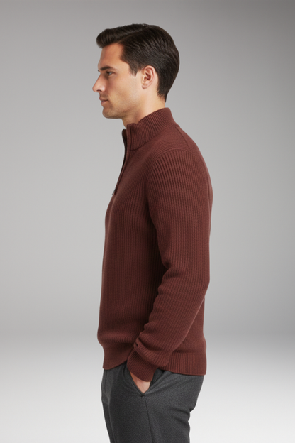 Men's Pullover Half-Zip Ribbed Sweater