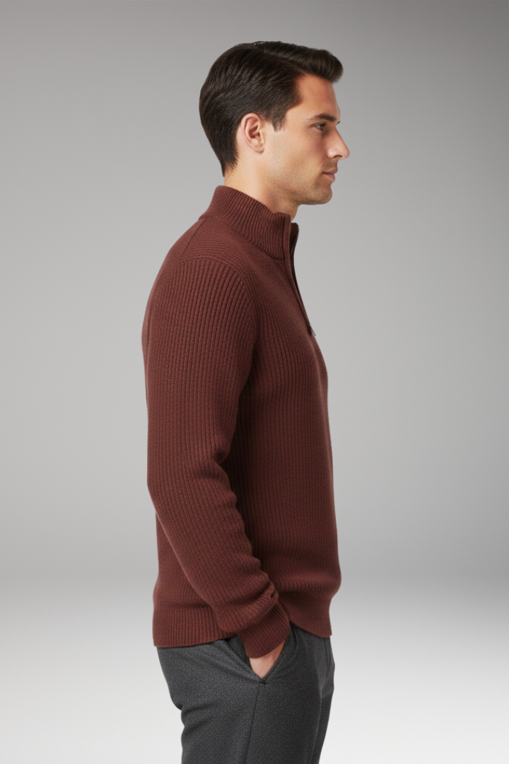Men's Pullover Half-Zip Ribbed Sweater