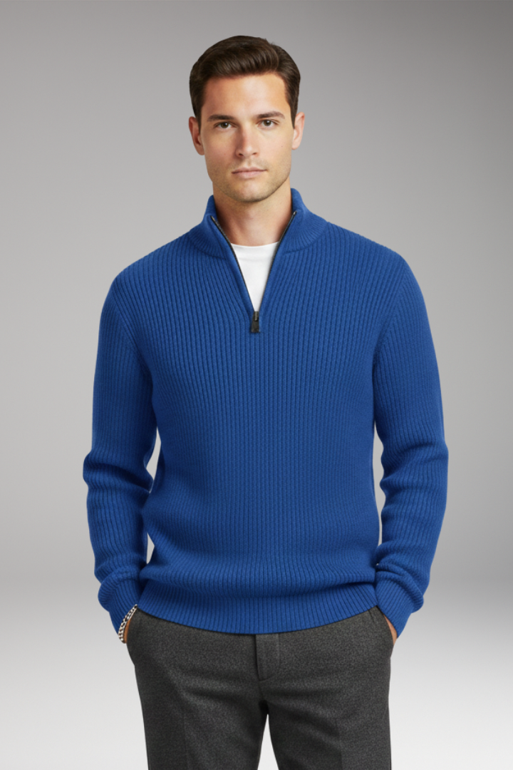 Men's Pullover Half-Zip Ribbed Sweater
