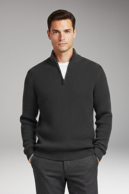 Men's Pullover Half-Zip Ribbed Sweater
