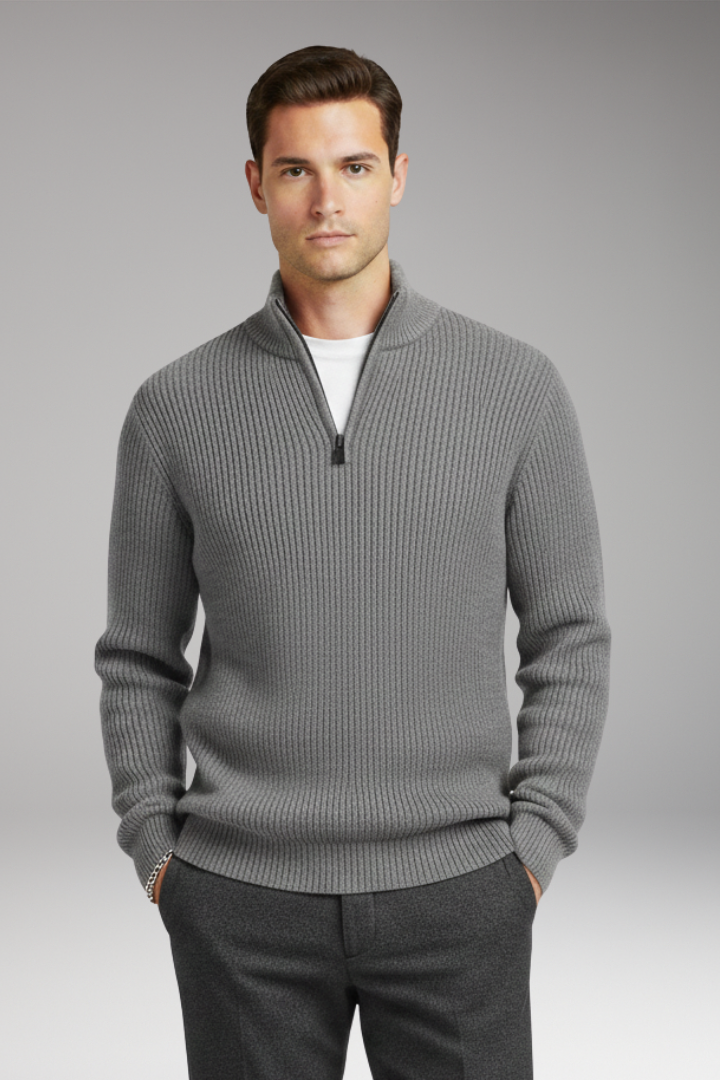 Men's Pullover Half-Zip Ribbed Sweater