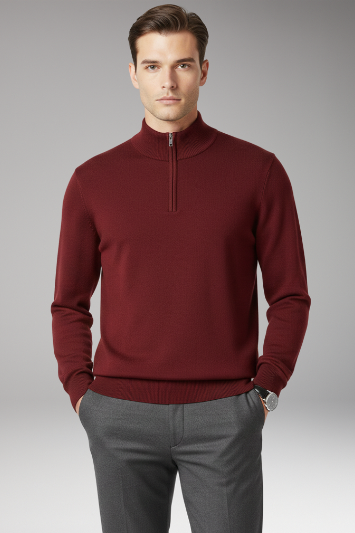 Men's Quarter Zip Pullover Ribbed Cuff