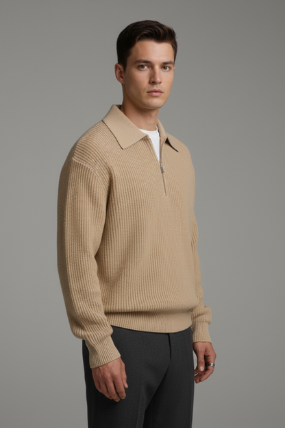 Men's Quarter-Zip Sweater Jacquard Knit Straight Fit