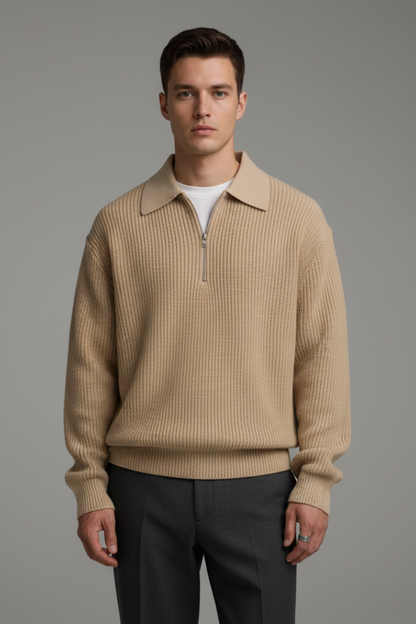 Men's Quarter-Zip Sweater Jacquard Knit Straight Fit
