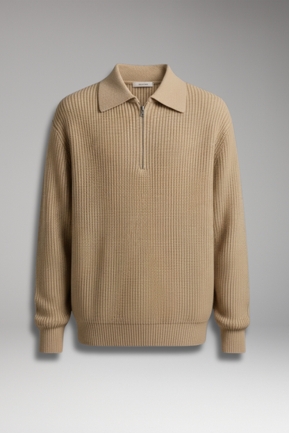 Men's Quarter-Zip Sweater Jacquard Knit Straight Fit - Vonnera