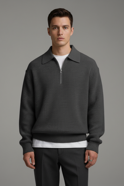 Men's Quarter-Zip Sweater Jacquard Knit Straight Fit