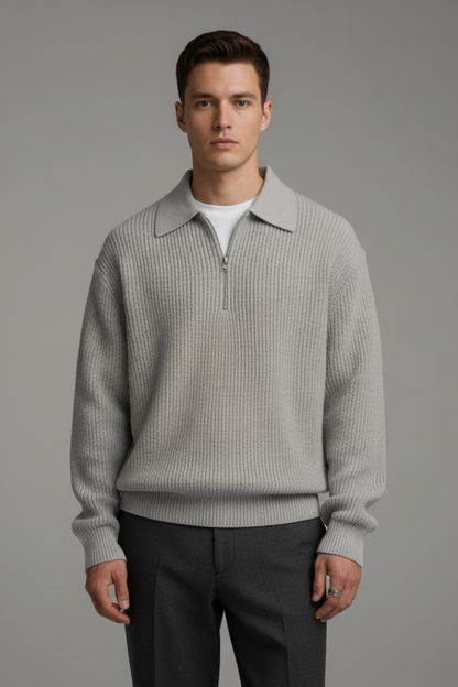 Men's Quarter-Zip Sweater Jacquard Knit Straight Fit