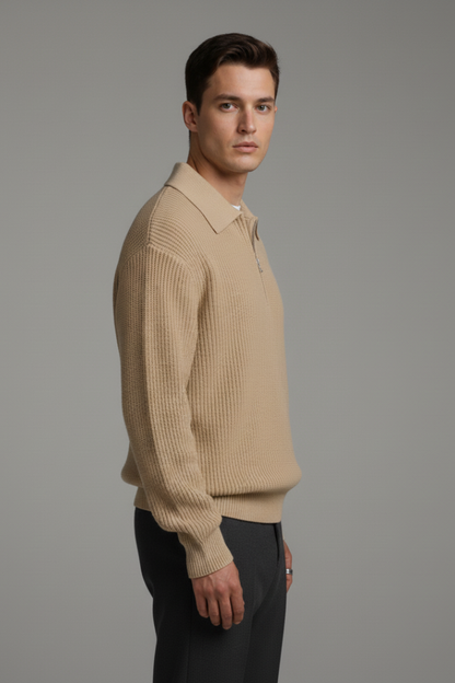 Men's Quarter-Zip Sweater Jacquard Knit Straight Fit