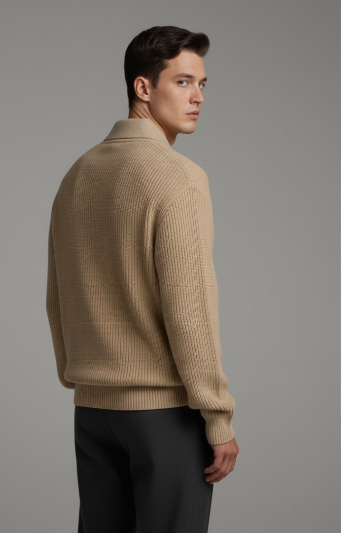 Men's Quarter-Zip Sweater Jacquard Knit Straight Fit
