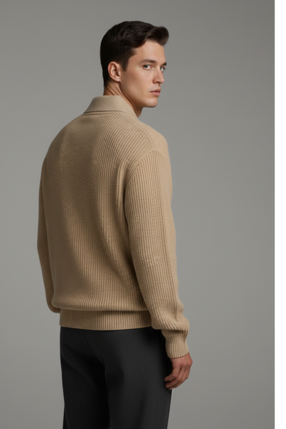 Men's Quarter-Zip Sweater Jacquard Knit Straight Fit