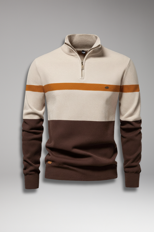 Men's Quarter Zip Sweater Mock Neck Stripe Pattern - Vonnera