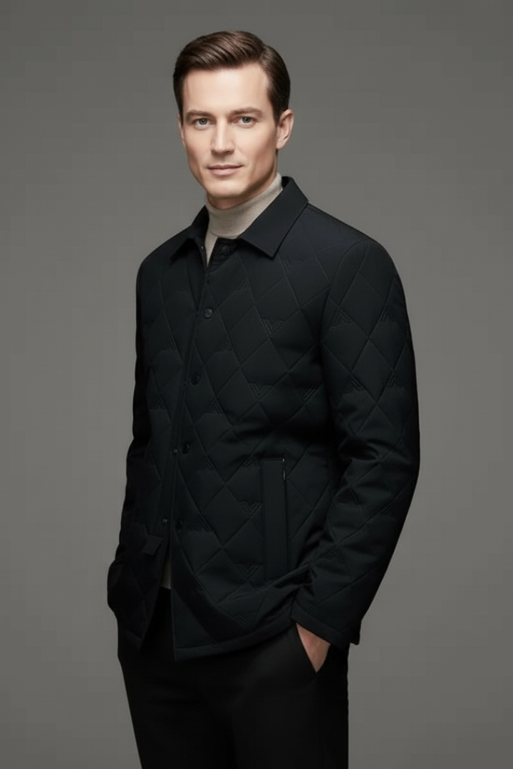 Men's Quilted Snap Button Jacket Padded Interior