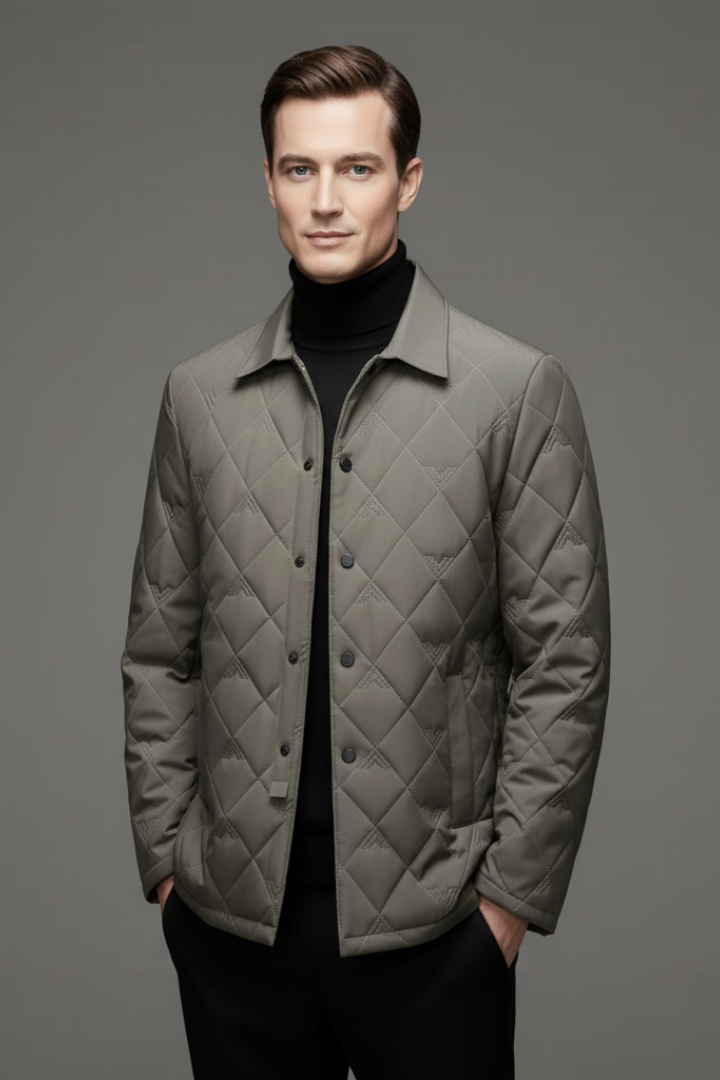 Men's Quilted Snap Button Jacket Padded Interior