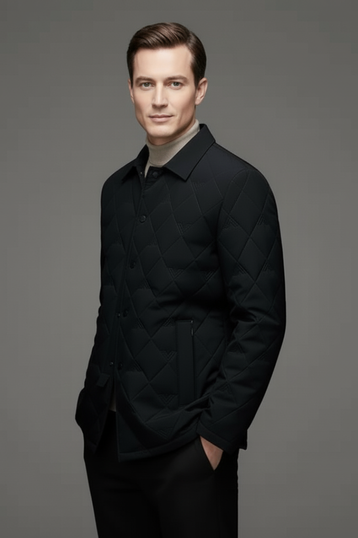 Men's Quilted Snap Button Jacket Padded Interior