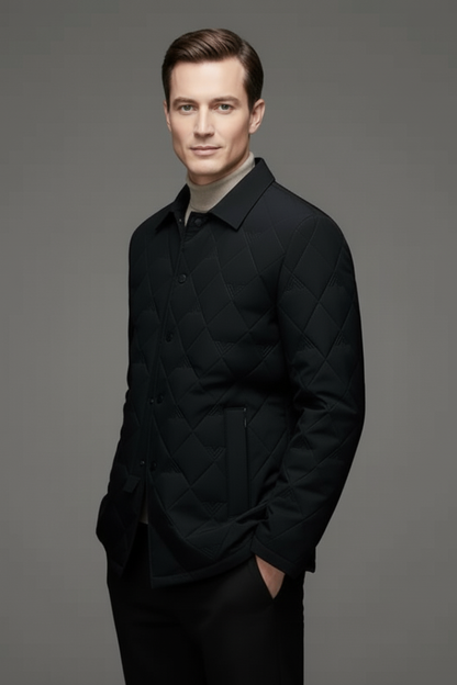 Men's Quilted Snap Button Jacket Padded Interior