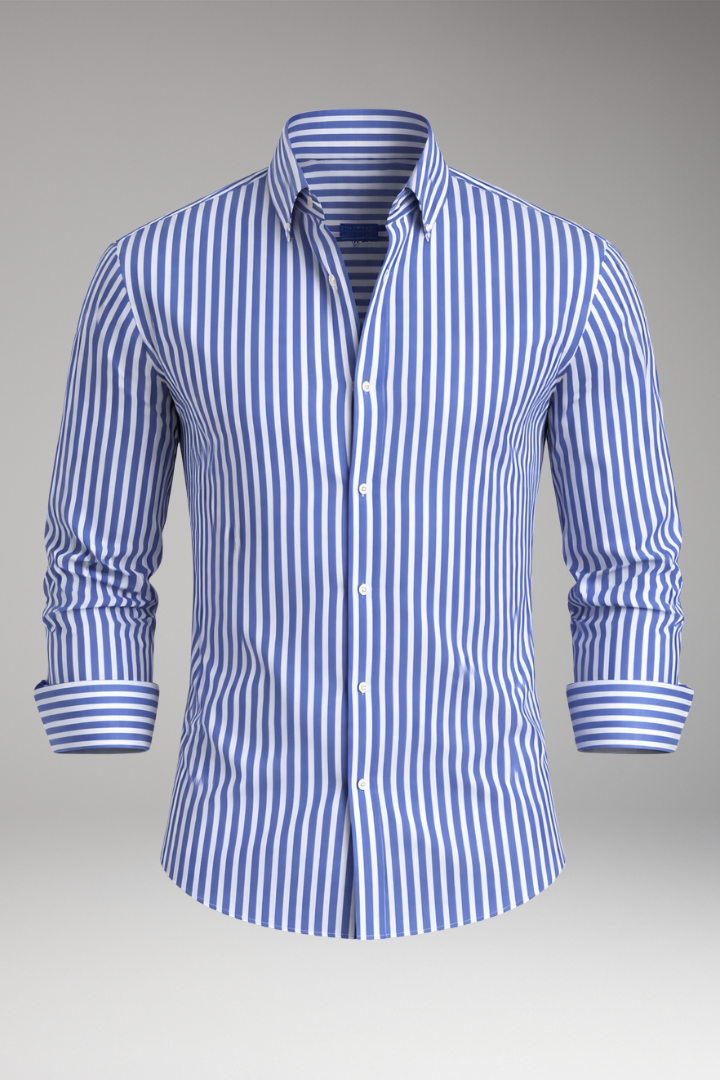 Men's Striped Dress Shirt Button Collar Cotton - Vonnera