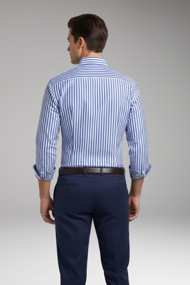 Men's Striped Dress Shirt Button Collar Cotton