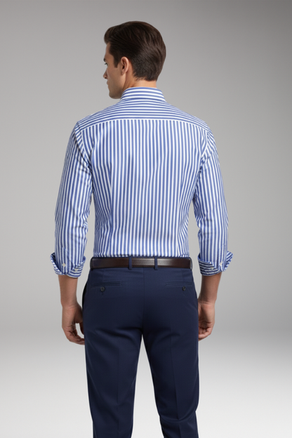 Men's Striped Dress Shirt Button Collar Cotton
