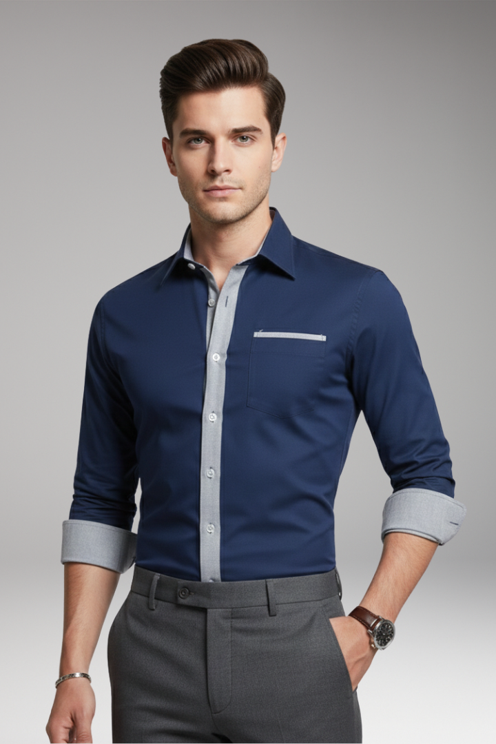 Men's Dress Shirt Contrasting Collar Cuffs