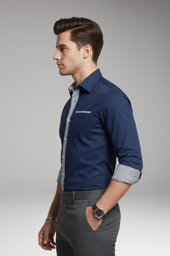 Men's Dress Shirt Contrasting Collar Cuffs