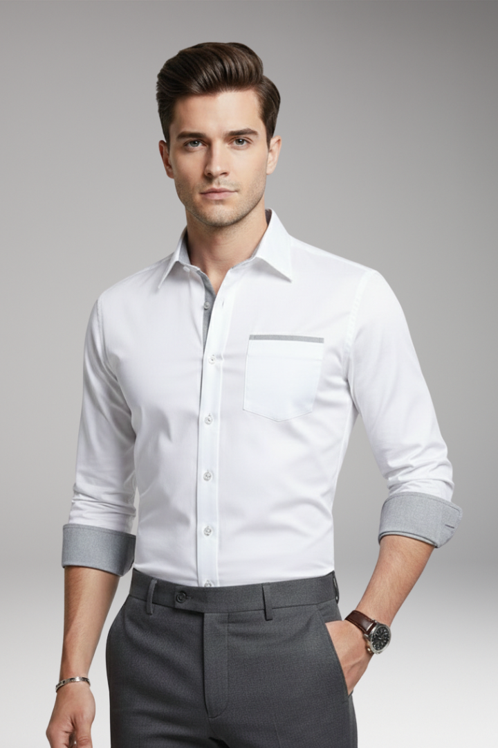 Men's Dress Shirt Contrasting Collar Cuffs