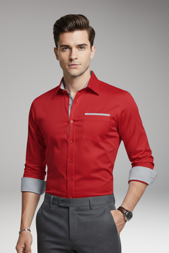 Men's Dress Shirt Contrasting Collar Cuffs