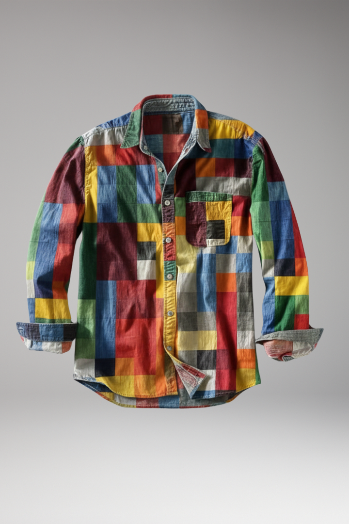 Men's Patchwork Shirt Cotton Chest Pocket - Vonnera