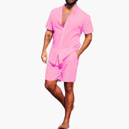 Men's Short Sleeve Shirt And Shorts Set Summer Outfit