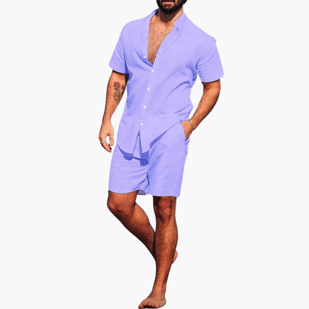 Men's Short Sleeve Shirt And Shorts Set Summer Outfit