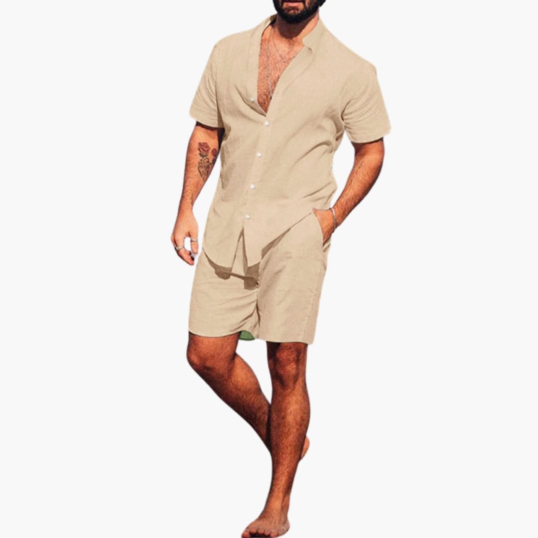 Men's Short Sleeve Shirt And Shorts Set Summer Outfit - Vonnera