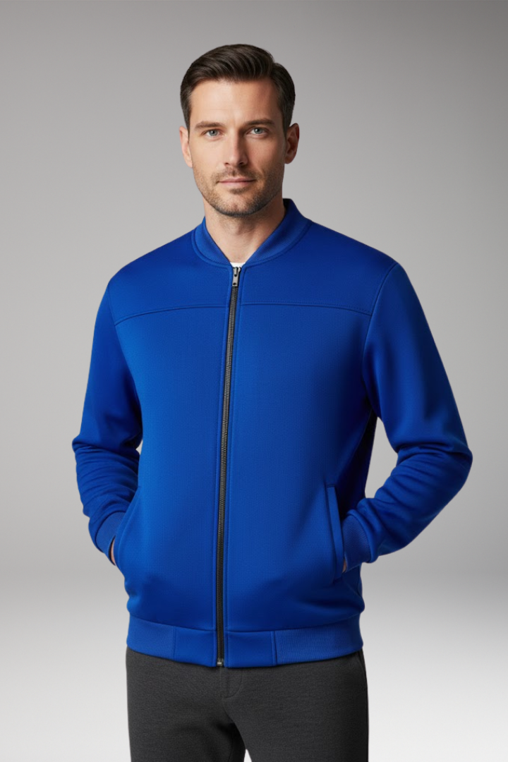 Men's Bomber Jacket Polyester Front Zip Pockets Black