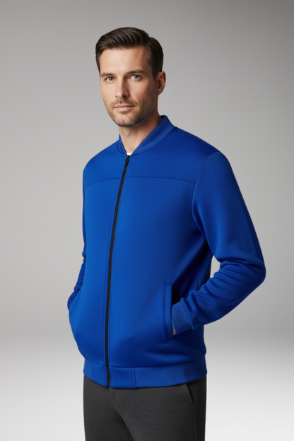 Men's Bomber Jacket Polyester Front Zip Pockets Black