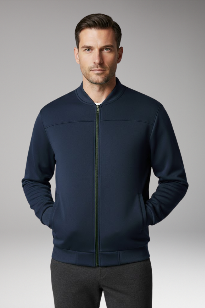 Men's Bomber Jacket Polyester Front Zip Pockets Black