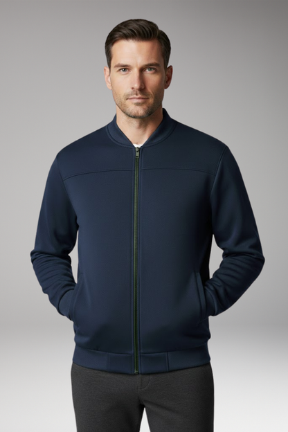 Men's Bomber Jacket Polyester Front Zip Pockets Black