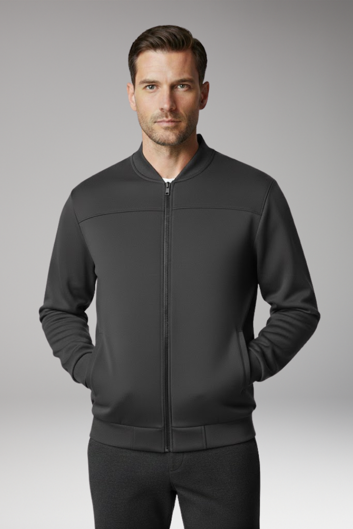 Men's Bomber Jacket Polyester Front Zip Pockets Black