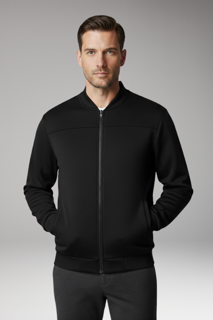 Men's Bomber Jacket Polyester Front Zip Pockets Black