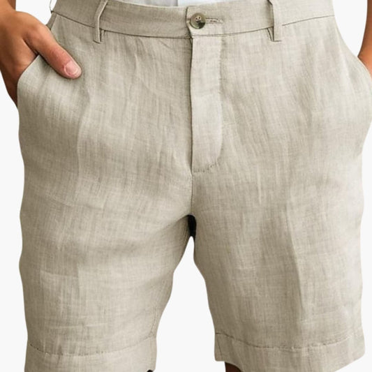 Men's Straight Leg Shorts Cotton Cuffed Hems Beige - Vonnera