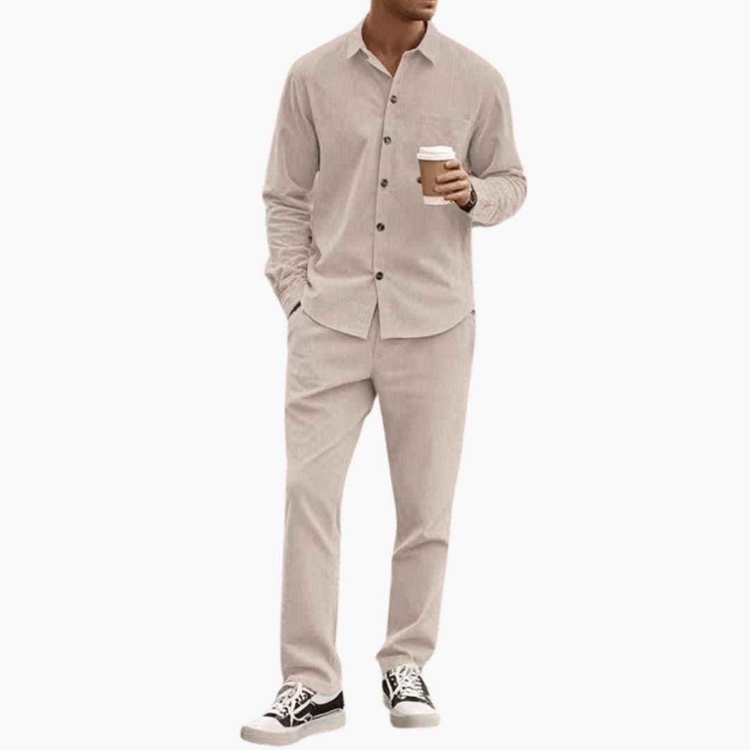Men's Striped Long Sleeve Shirt And Pants Set - Vonnera